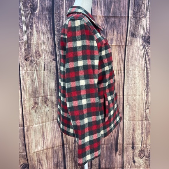 Woolrich red multi plaid wool blend zipper shirt jacket shacket women’s size M - Picture 4 of 17